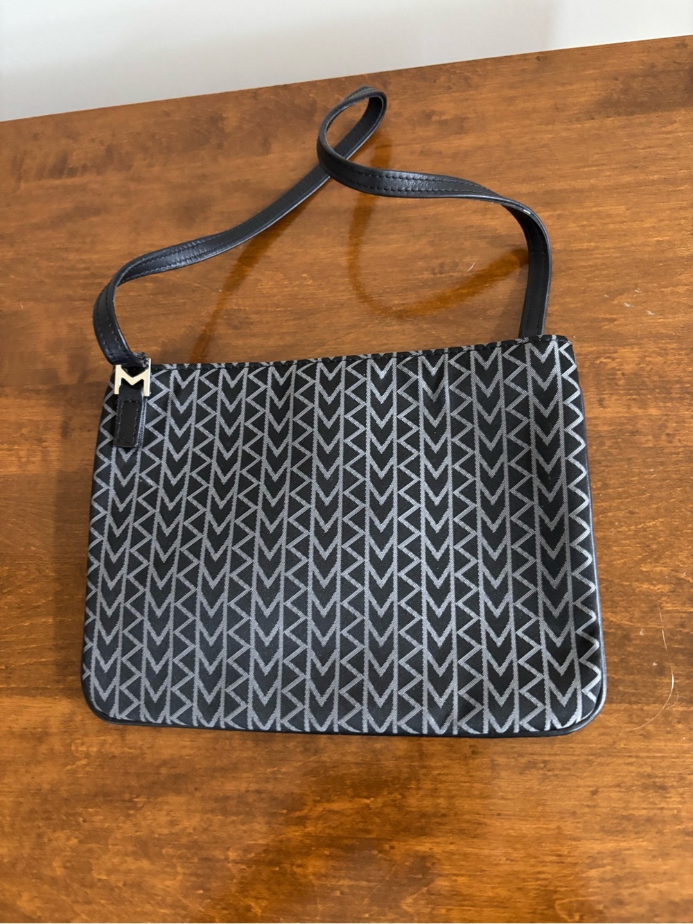 Michael Kors Black & Gray Monogram Shoulder Bag with M Charm